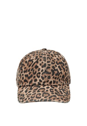 Kasket med brun og sort leopardprint.