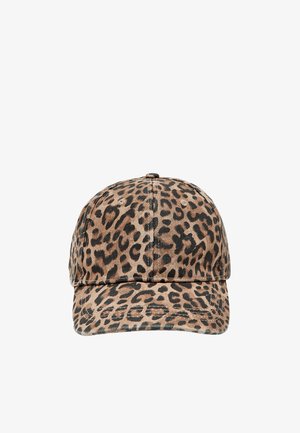Kasket med brun og sort leopardprint.