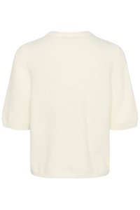 Maglione a maniche corte di colore crema, realizzato in un morbido tessuto testurizzato. Presenta un collo rotondo e una vestibilità rilassata con orlo a costine.