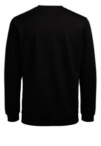 Sudadera negra de manga larga, con cuello y puños acanalados. Diseño simple y sólido con una textura suave. Sin gráficos ni adornos visibles.