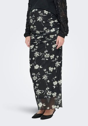 OLMLOURA MESH CALF SKIRT JRS - Ozko oprijeto krilo - black aop:cloud dancer flowers