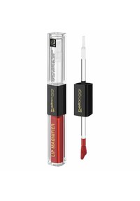 Rossetto liquido in tubo trasparente con tappo nero. Colore rosso brillante, dotato di un applicatore con punta morbida per un'applicazione precisa.