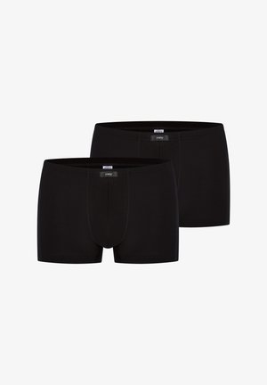 Boxer in cotone nero in confezione da due. Presentano una texture liscia, una cintura elastica e una tasca frontale per il supporto.