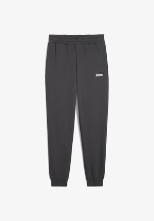 Pantaloni de jogging gri închis cu talie elastică și manșete elastice. Prezintă un mic logo alb Puma pe piciorul stâng. Confecționați dintr-un material moale și elastic.