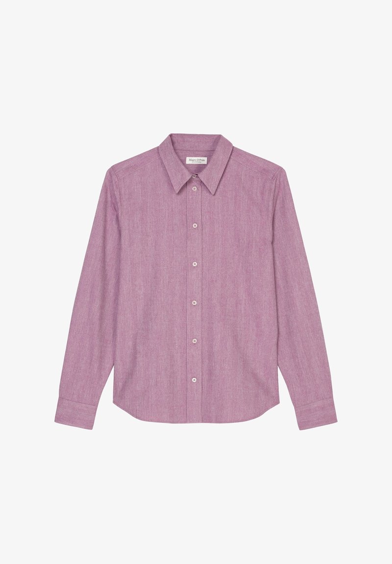 Rosa Hemd mit Knopfleiste aus leichtem Stoff. Verfügt über einen klassischen Kragen, lange Ärmel und eine leicht strukturierte Oberfläche mit fünf Knöpfen.