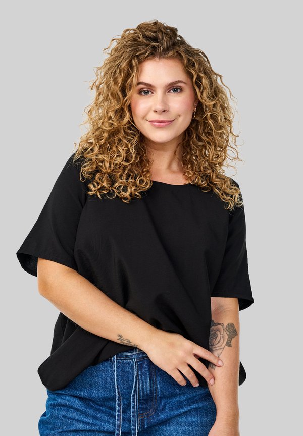 kurzen Ärmeln und elastischem Saum - Bluse