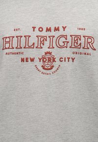 Γκρι φούτερ με το λογότυπο "TOMMY HILFIGER" σε κόκκινο, με τη φράση "NEW YORK CITY" και άλλα κείμενα σε αντίθετα σχέδια. Μαλακή υφή υφάσματος.