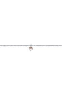 Collier en argent avec un pendentif rond contenant une pierre transparente affichant des inclusions brunes. Design simple et épuré avec une finition poli.