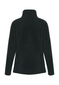 Veste polaire noire à manches longues avec col montant vue de dos sur fond blanc.