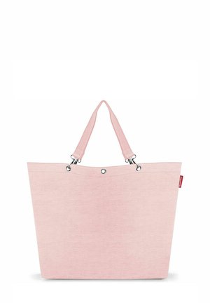 Rosa Canvas-Shopper-Tasche mit strukturiertem Design, kurzen Stoffgriffen und metallischen Hardware-Details an den Befestigungspunkten.