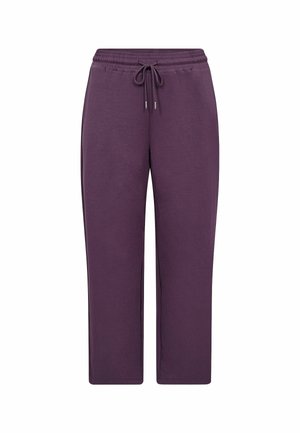 Violetti suorat collegehousut, joissa on elastinen vyötärö ja nyöri, sivutaskuilla varustettuna, esitelty valkoisella taustalla.