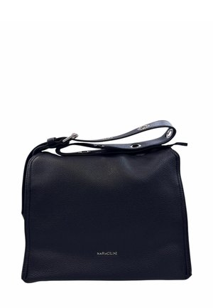 Borsa a tracolla in pelle nera con superficie strutturata, forma rettangolare e manico. Presenta un'accento in argento con logo sul davanti.