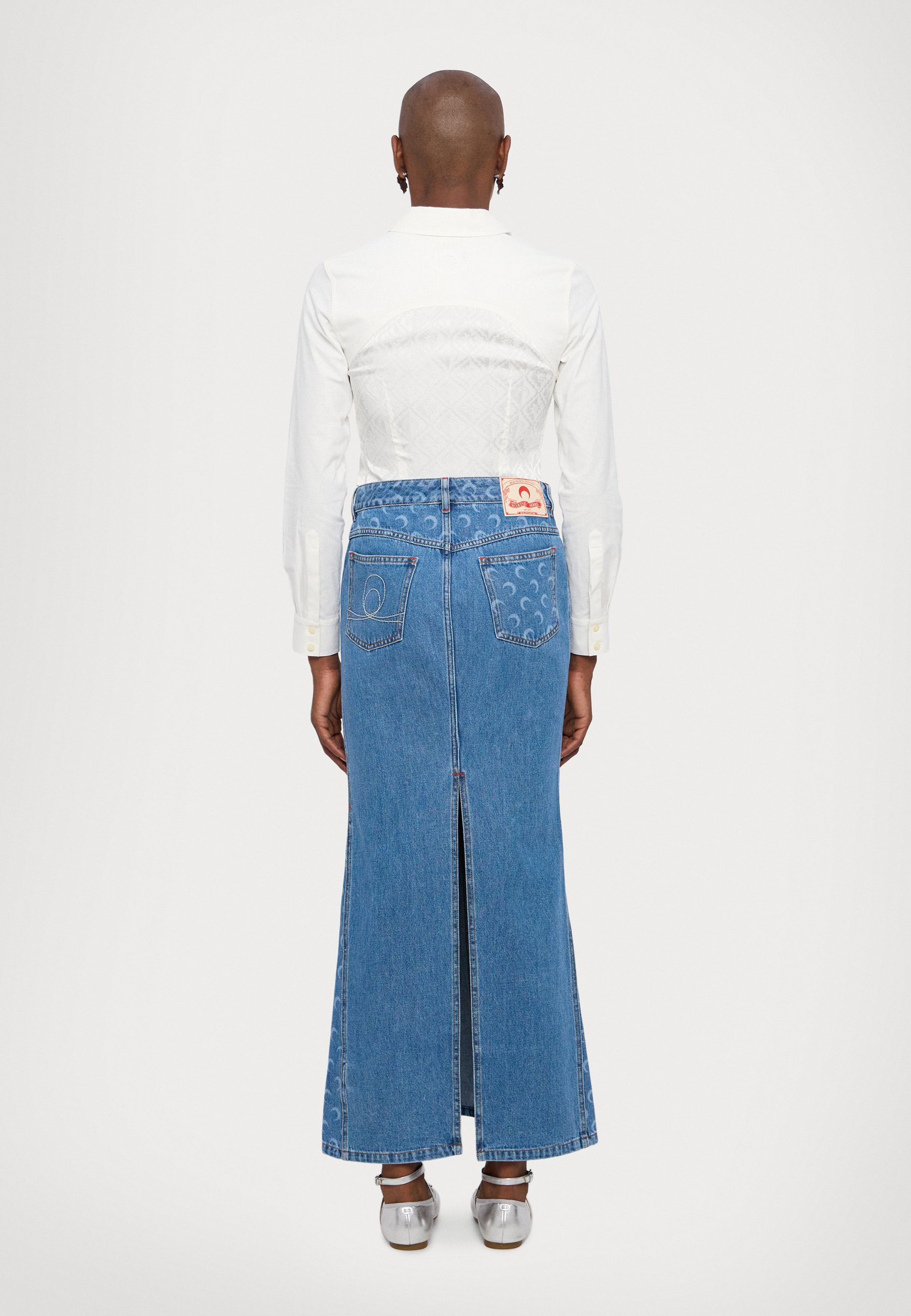 MARINE SERRE MOON LASER LONG SKIRT - Denim skirt - light