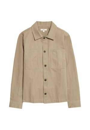 Lichtbruine button-up shirt van katoen, met twee voorzakken, een klassieke kraag en lange mouwen met knoopmanchetten.