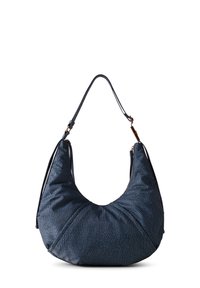Navyfarbene Leder-Hobo-Tasche mit einem abgerundeten, strukturierten Design. Verfügt über einen verstellbaren Tragegurt und Akzente aus goldenem Metall.