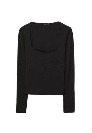 Maglietta nera a maniche lunghe con scollatura quadrata, realizzata in tessuto morbido. Forma aderente, design minimale e senza hardware o motivi visibili.