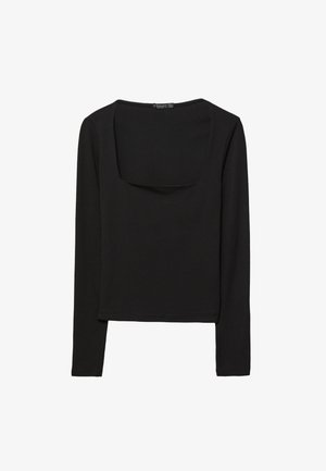 Maglietta nera a maniche lunghe con scollatura quadrata, realizzata in tessuto morbido. Forma aderente, design minimale e senza hardware o motivi visibili.