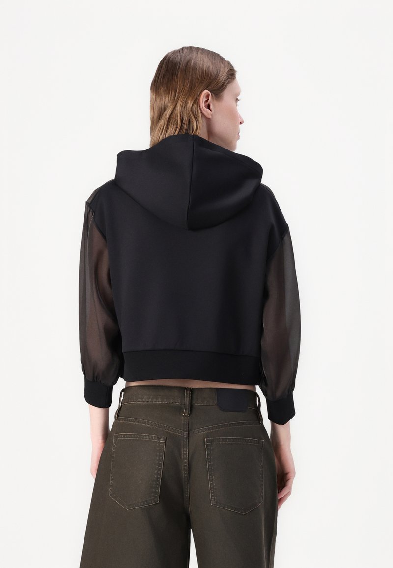 Felpa Con Cappuccio DKNY Donna &ndash; Nero, Taglia L, Logo Bianco, Cotone Designer
