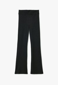 Sorte, strækbare flare leggings med en bred talje. Stof ser glat og ensartet ud uden mønstre eller detaljer.