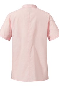 Kurzärmliges pinkes Hemd mit Kragen, aus leichtem Stoff gefertigt, mit einem klaren Rückendesign und hochgekrempelten Ärmeln.