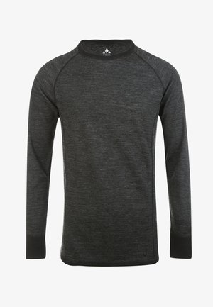 Schwarzes Langarmshirt mit Rundhalsausschnitt, aus einem weichen, strukturierten Stoff gefertigt. Verfügt über Raglanärmel und eine durchgehend einfarbige Gestaltung.