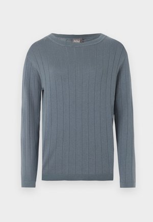 Πουλόβερ με μακριά μανίκια και στρογγυλή λαιμόκοψη σε απαλό μπλε χρώμα, με κάθετο ριπ υφαντό σχέδιο, εφαρμοστά μανσέτα και ίσια τελείωμα.