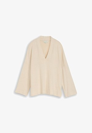 TOM TAILOR, TOM TAILOR T-SHIRT COSY LANGARMSHIRT MIT V-AUSSCHNITT - Strickpullover - whisper offwhite melange
