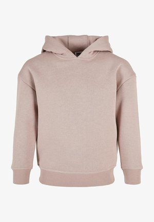 Dusty różowy hoodie wykonany z miękkiej tkaniny z domieszką bawełny. Posiada kaptur ze sznurkiem, długie rękawy i prążkowane mankiety. Prosty design bez wzorów.