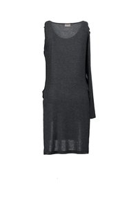 Abito lungo grigio scuro a maniche lunghe con una vestibilità comoda. Presenta un collo a barca e tasche laterali. Realizzato in tessuto leggero e testurizzato.