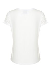 T-shirt bianco a maniche corte con scollatura rotonda, realizzato in tessuto morbido, con un design semplice e una vestibilità rilassata, senza motivi visibili.
