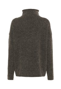 Maglione grigio scuro a collo alto realizzato in morbido tessuto a maglia, con spalle scese e vestibilità larga, dotato di spacchi laterali all'orlo.