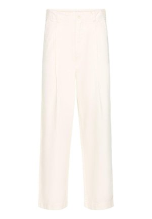 Højtaljede, hvide bukser med lige ben, bæltestropper og sidelommer, designet til en skræddersyet pasform.