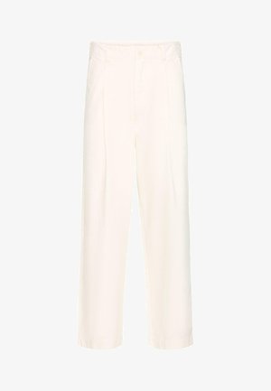 Højtaljede, hvide bukser med lige ben, bæltestropper og sidelommer, designet til en skræddersyet pasform.