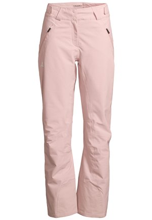 Pantaloni da sci rosa chiaro realizzati in un tessuto liscio e elasticizzato. Le caratteristiche includono due tasche laterali, una silhouette elegante e sezioni del ginocchio rinforzate.