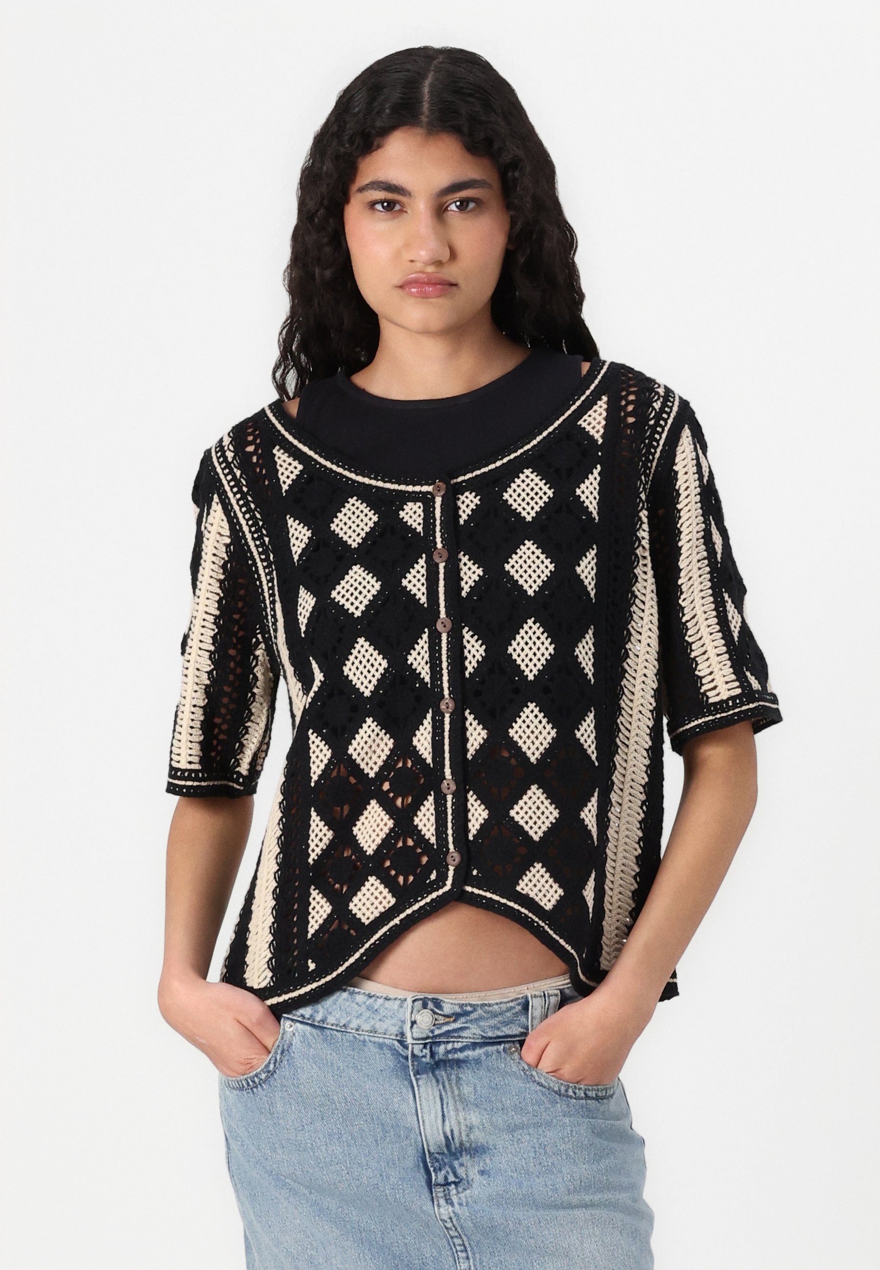 売れ筋商品|||イチ ニット&セーター レディース アウター IHBANDIE - Cardigan - birch with black IHBANDIE Cardigan in birch with black colour | ICHI