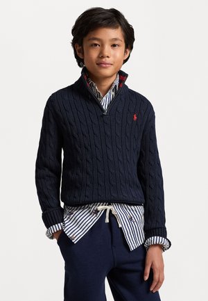 CABLE KNIT COTTON QUARTER-ZIP JUMPER - Pullover - navy