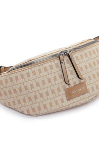 Borsa a tracolla beige e crema con design a motivo su tutta la superficie, chiusura con doppia cerniera e una piastra con il logo rettangolare 'Tamaris' sul davanti.