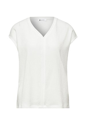 Street One, T-SHIRT WITH TEXTURED MIX AND TAPE - Blusa - off white