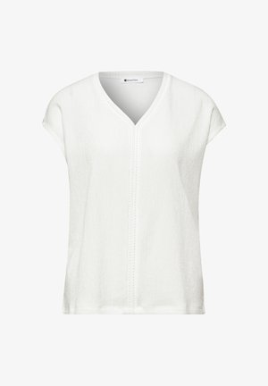 Street One, T-SHIRT WITH TEXTURED MIX AND TAPE, mleczny