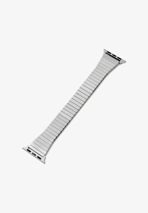 Bracelet de montre en acier inoxydable avec un design élégant et étroit. Comprend des segments plats individuels et deux points d'attache à chaque extrémité.