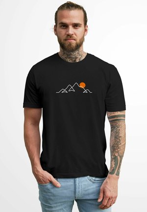LINE-ART BERGE WANDERN NATUR OUTDOOR FASHION STREETSTYLE - T-Shirt print - schwarz