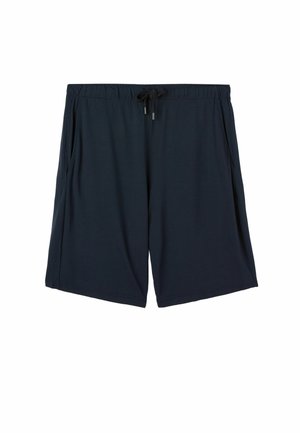 Marineblaue Sportshorts aus weichem Material, mit einem elastischen Bund und Kordelzug sowie zwei Seitentaschen zur Stauung.