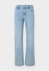 Gaiši zili džinsi ar taisnu kāju dizainu, izgatavoti no denima. Funkcijas ietver pogu un lencītes aizdari, piecus kabatas un izšuvumu detaļas.