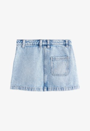 Helehallidest mini seelik helesinisena, millel on istuv vöökoht, viis vöölõhikut, tagumisel küljel tasku ja sasitud äär.