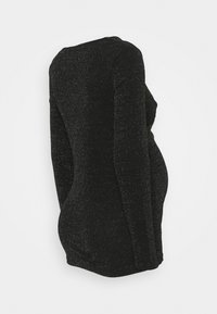 Svart långärmad gravidtröja med subtil glans, åtsittande runt magen, visad mot en enkel vit bakgrund.