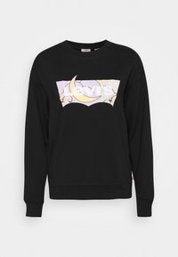 Sweat-shirt noir à manches longues, avec un logo Levi's multicolore imprimé sur le devant. Encolure ronde et texture de tissu douce.