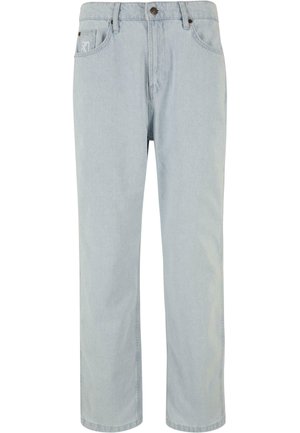 Lyseblå denim jeans med en avslappet passform, med frontlommer, glidelås og et diskret logo-merke på baklommen.