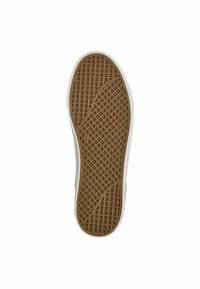 Gummisohle mit einem strukturierten Waffelmuster in Braun, umrandet mit einem weißen, abgerundeten Rand. Größe mit 42 gekennzeichnet.