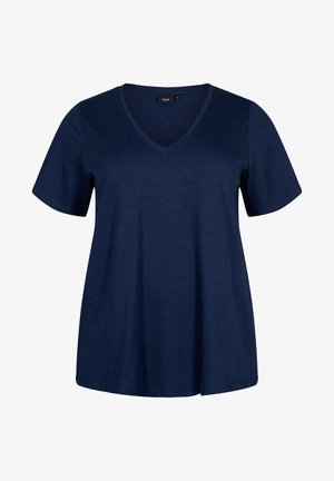 Zizzi SHORT-SLEEVED WITH V-NECK - Paprasti marškinėliai - navy blazer