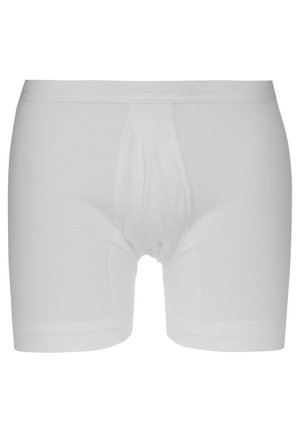 Hvide bomuldsboxerbriefs med en blød, elastisk talje med subtil branding. Glat tekstur og tætsiddende pasform for komfort.